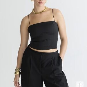 J Crew Top Womens Size 4 Black Bustier Stretch Satin Cropped Blouse NWT $98